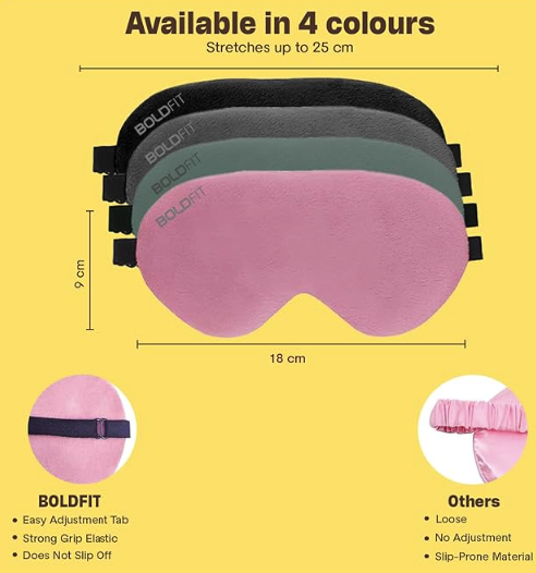 Boldfit Premium Silk Eye Mask For Traveling, Sleeping With Adjustable Strap, Blind Fold For Smooth&Comfortable Sleep- Pink