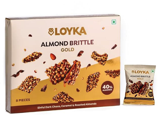 Loyka Almond Brittle Gold Choco Box - 8 pcs 116gm | Premium Chocolate Gift Hamper | Choco & Nut Dryfruit Delicacy | Roasted California Almonds (40%), 