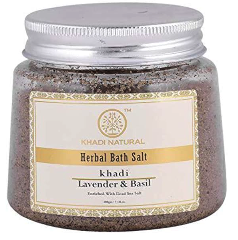 Khadi Natural Ayurvedic Lavender Basil Bath Salt|Antiseptic Properties| Soothes irritated skin|Warm water bath|Relaxes muscles| Suitable for all skin 